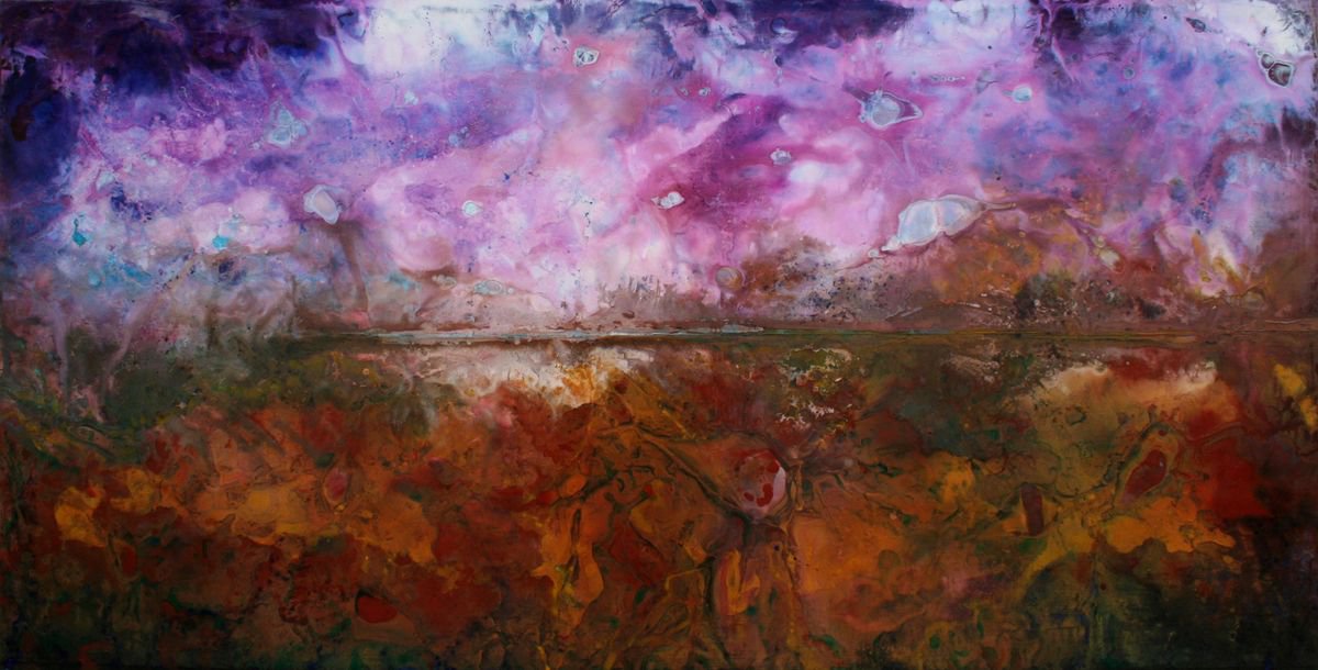 Abstract Landscape Acrylic Painting By Milena Nicosia, 59 X 35", Luogo/Quadro 12, Original Artwork