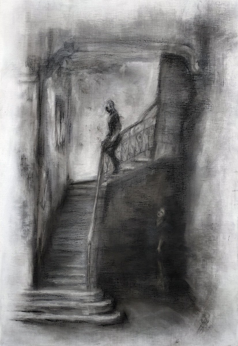 Expressive Portrait Charcoal Drawing By Sbboursot, 15 X 22", The Meet 7, Original Artwork