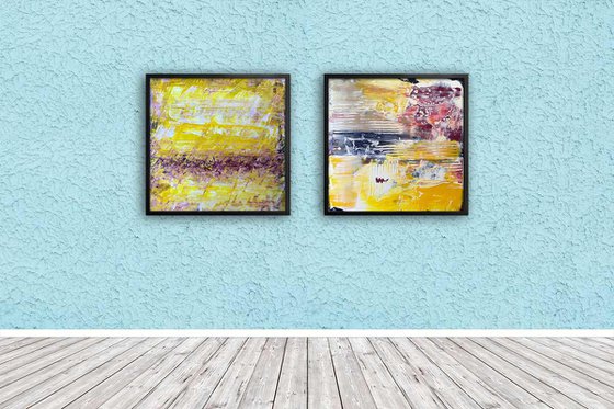 "What Are You, Yellow?" - Save As A Series - Original PMS Abstract Diptych Acrylic Paintings On Reclaimed Wood - 52" x 26"