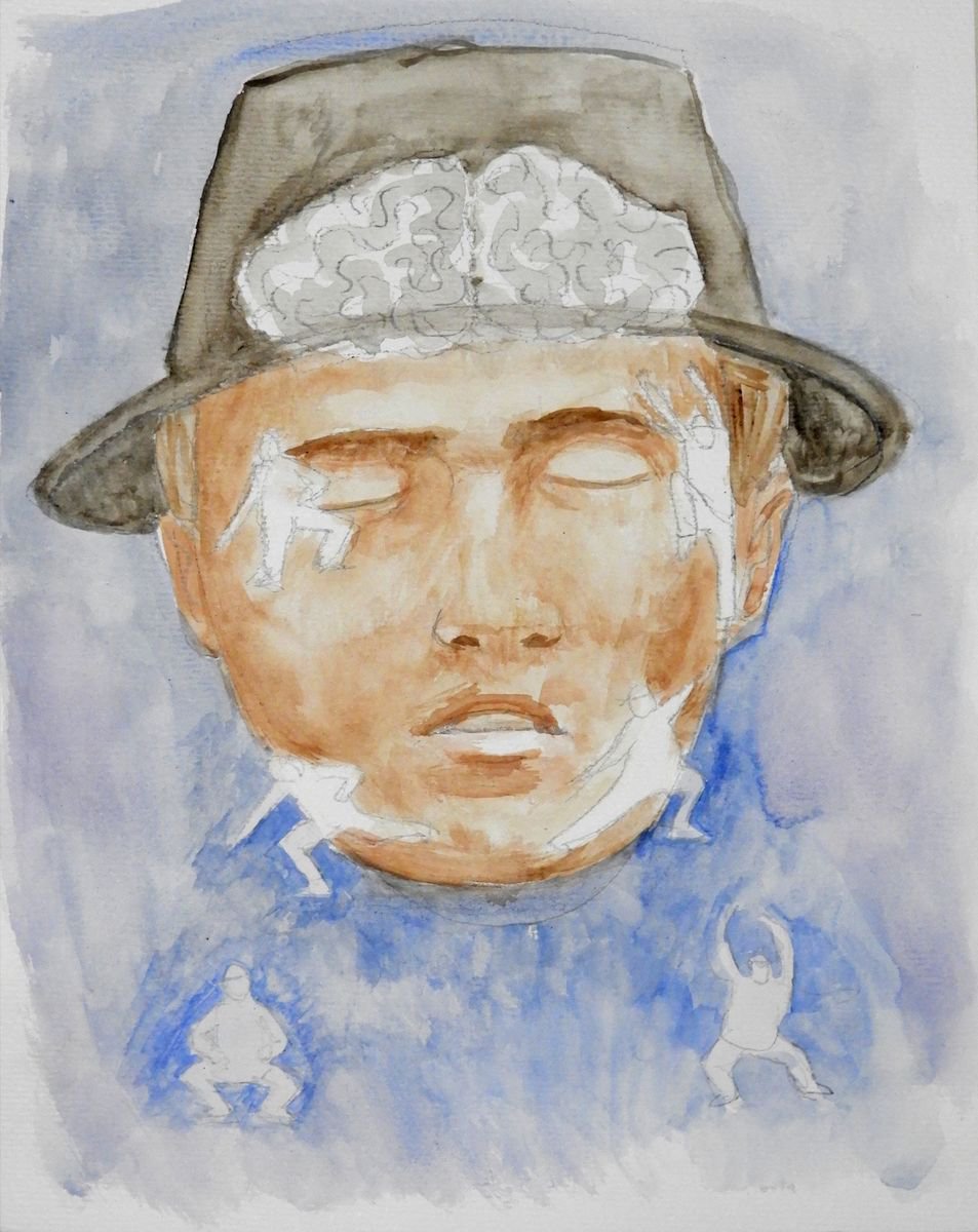 Illustrative Portrait Drawing By Paolo Beneforti, 9 X 12", Hemispheres Of His Brain..., Original Artwork