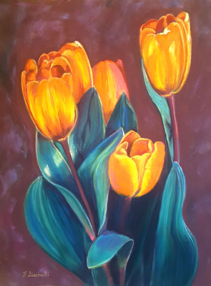 Orange tulips by Francesca Licchelli