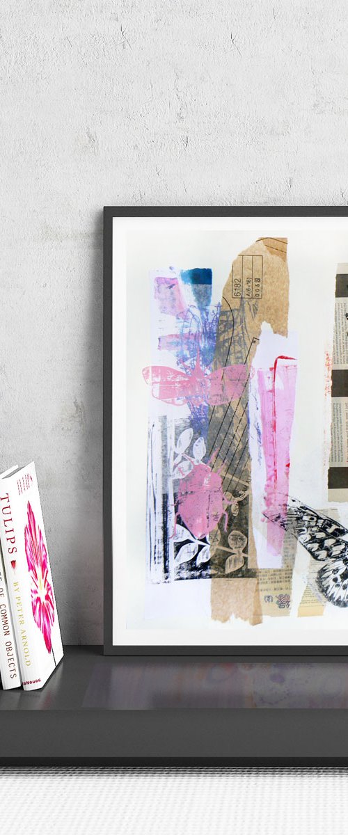 Natural Histories #3 (linocuts printed onto collage) by Carolynne Coulson