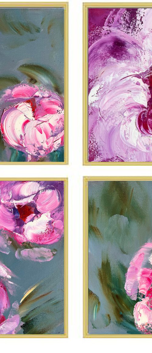 EXTRAVAGANZA - Peonies set. Colorful flowers. Lush buds. A riot of colors. Dance. Pink. Original. by Marina Skromova