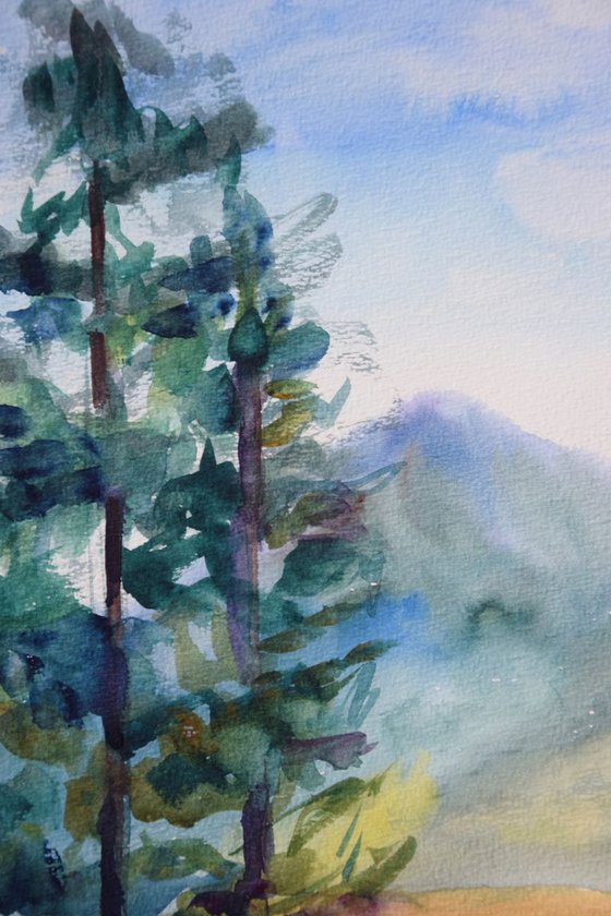 Slovak watercolor painting Forest mountains