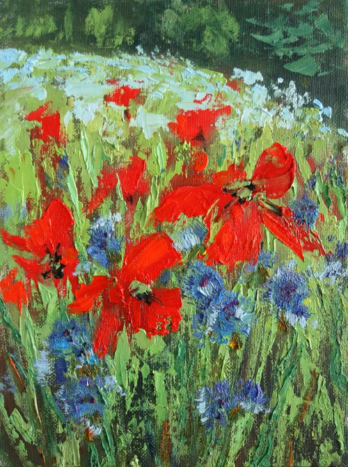 Field of Poppies and Cornflowers /  ORIGINAL PAINTING by Salana Art Gallery
