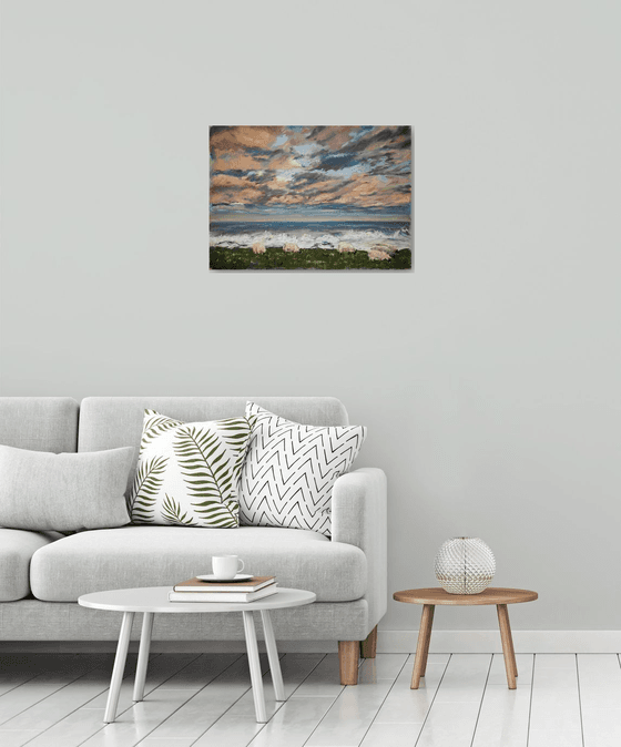 English pastoral. Sunset. Big original pastel painting. Sunset in England travel bright colors impressionism decor home nature