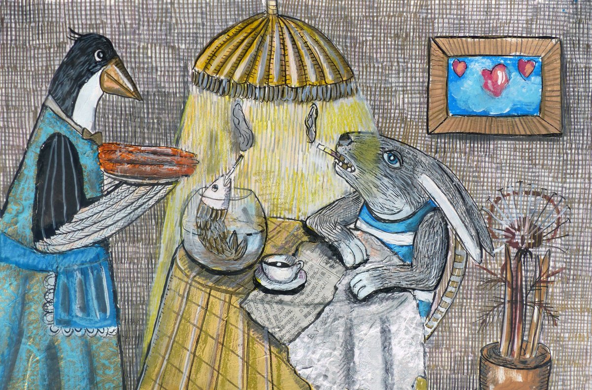 Surrealistic Painting , Compliments Of The Chef By Elizabeth Vlasova, 18 X 12, Artwork For Sale On Artfinder