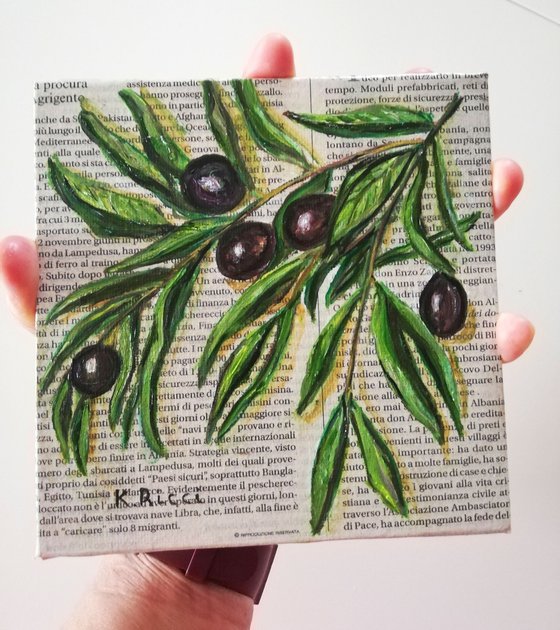 "Olives Branch on Newspaper"