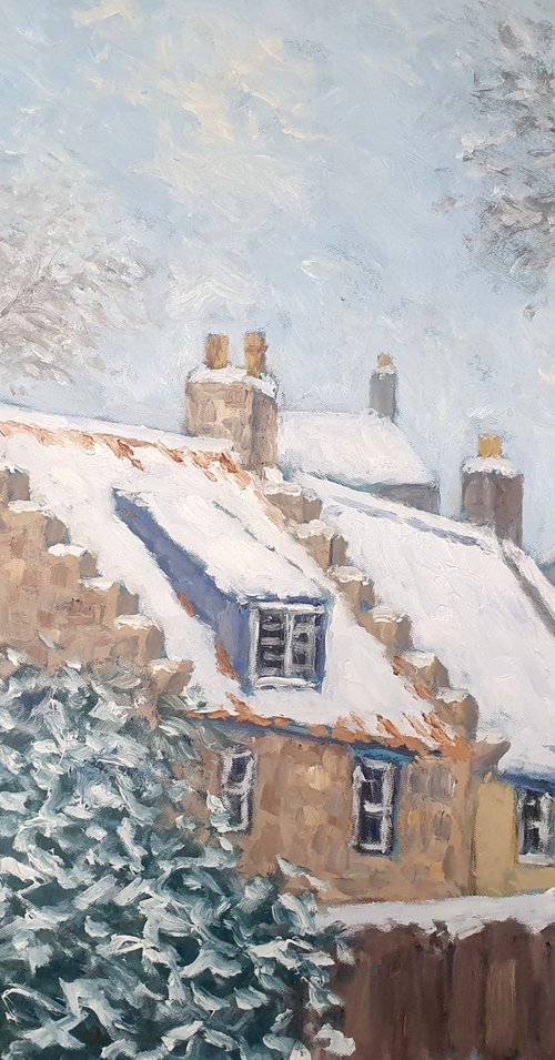 Pittenweem  cottages  in snow by Colin Ross Jack
