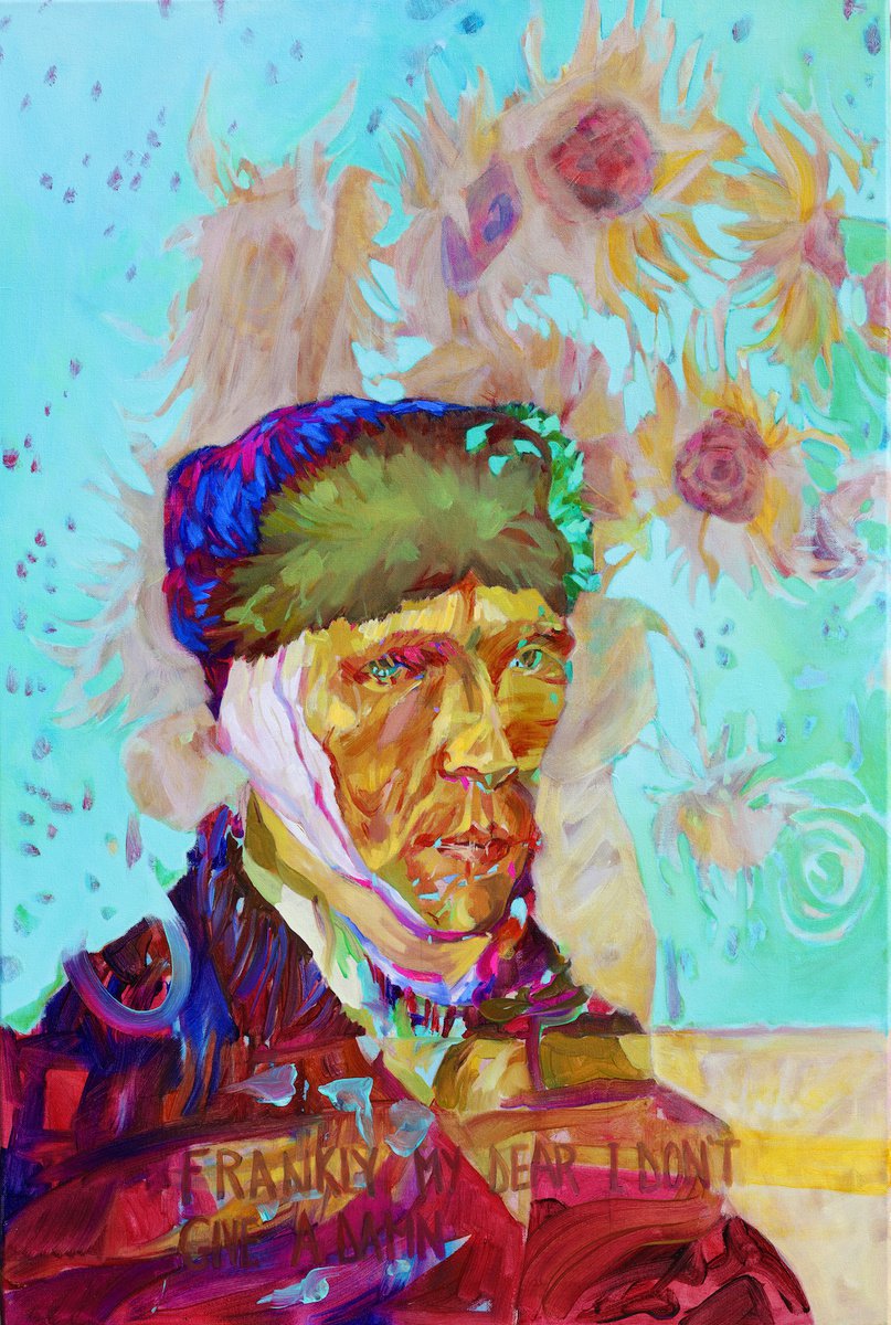 Expressive Portrait Oil Painting By Melinda Matyas, 24 X 36", How Does It Feel To Be Famous Mr Van Gogh?, Original Artwork