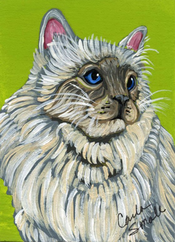 ACEO ATC Original Painting Persian Cat Pet Art-Carla Smale