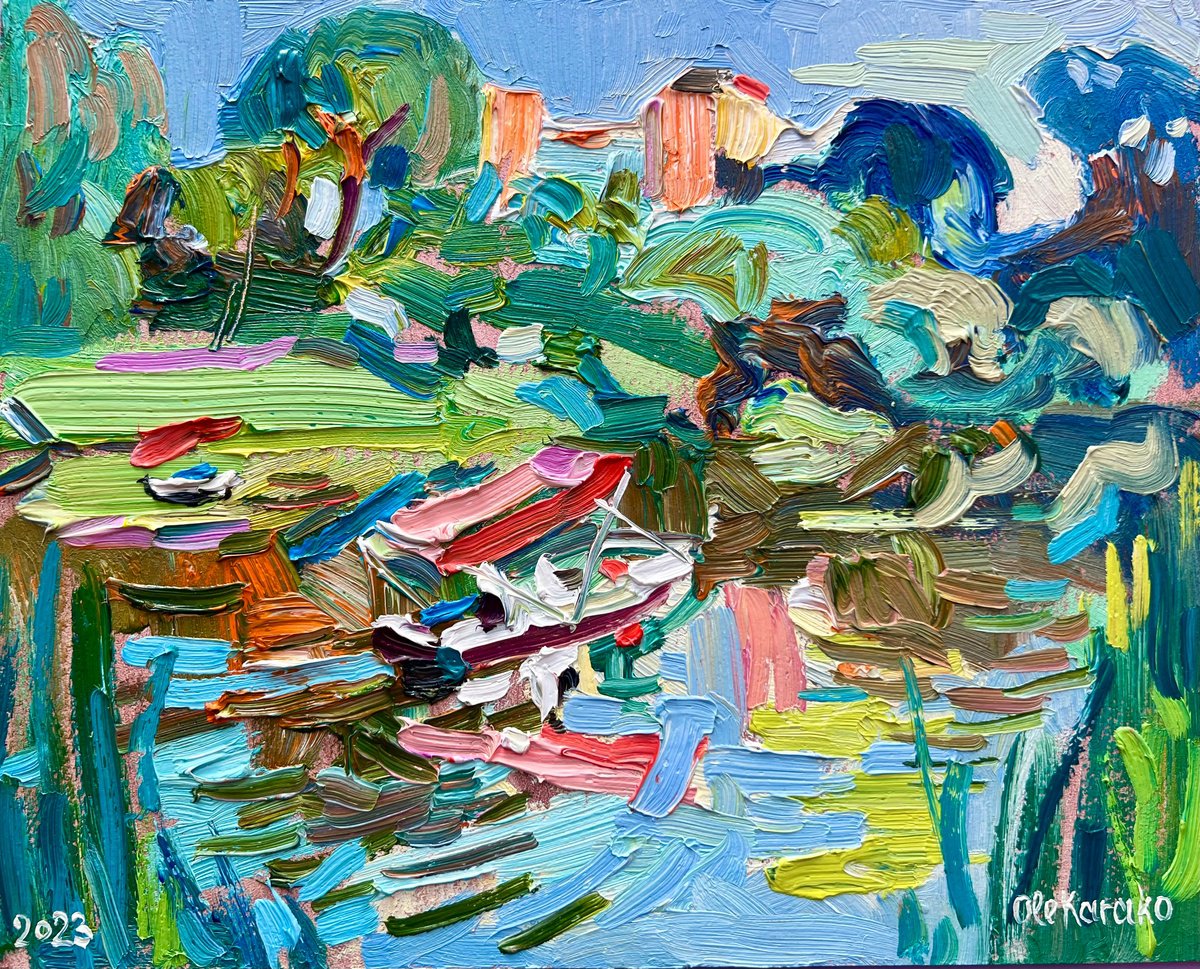 Impressionistic Landscape Oil Painting By Ole Karako, 12 X 9", Nyvky Park 2, Original Artwork