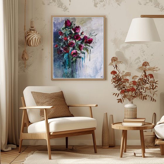 Red Roses Textured Painting