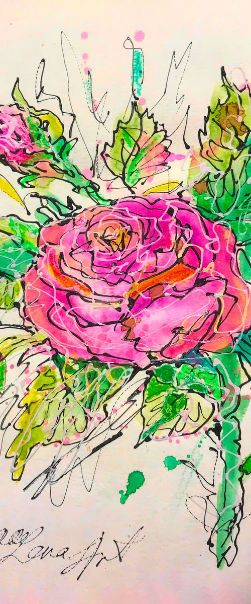 Rose Original Painting 12"x9" by OLena Art by Lena Owens at OLena Art