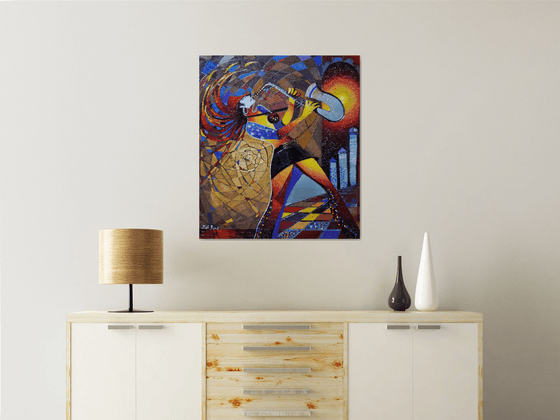 Saxophonist  (70x60cm, oil painting, modern art, ready to hang, music painting)