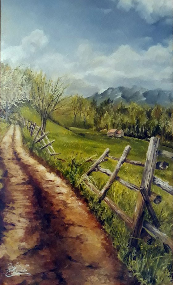 Abandoned trail inside italian alps--LARGE PAINTING