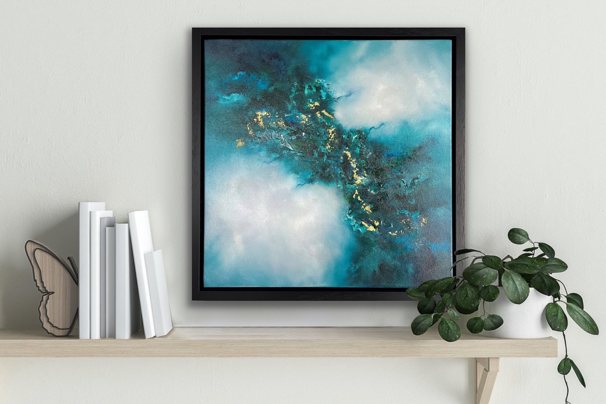Abstract Oil Painting By Jaimie Volkaerts, 22 X 22, A Moment Of Teal, Original Artwork