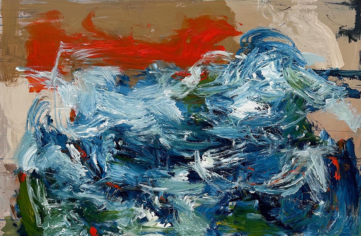 Abstract Landscape Acrylic Painting By Omar Obaid, 59 X 39", Impulse Ii, Original Artwork