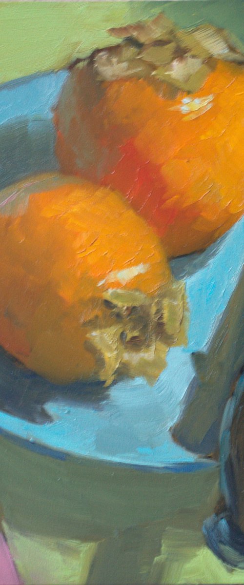 Small Painting - Persimmons on a plate! - Kitchen Decor, Home Decor by Nithya Swaminathan