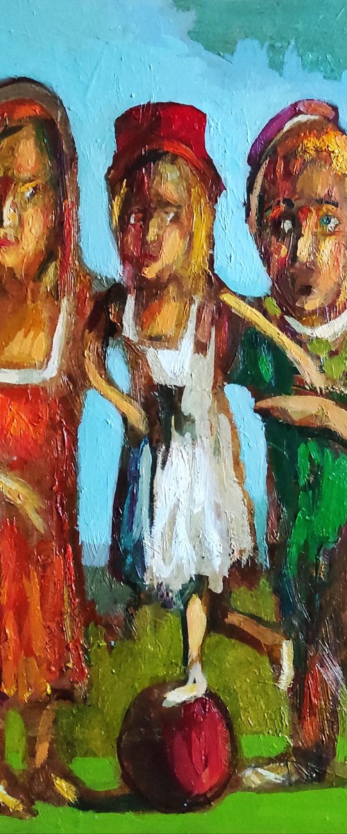 The girl on the ball (30x40cm, oil painting, ready to hang) by Mihran Manukyan