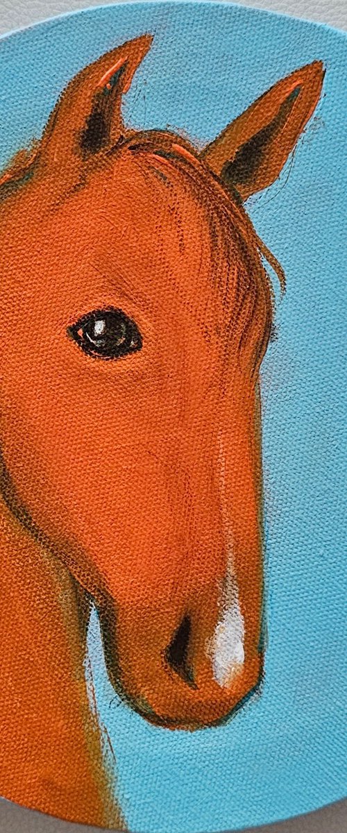 My little orange chestnut horse on blue by Ksenia June