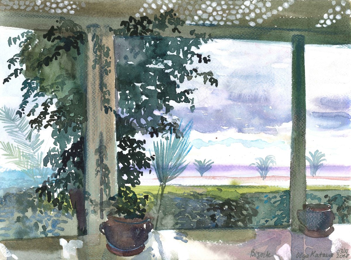 Impressionistic Landscape Watercolour By Olga Kataeva-Rochford, 12 X 9", Green Terrace After The Rain, Original Artwork