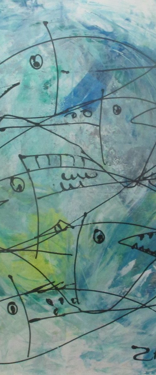 fishes jumping  - acrylpainting 80x100cm 31,5  x 39,3 inch by Sonja Zeltner-Müller