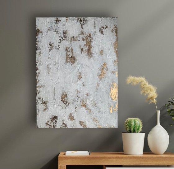 Luminous Whispers. Gold and white decor abstract canvas Artwork