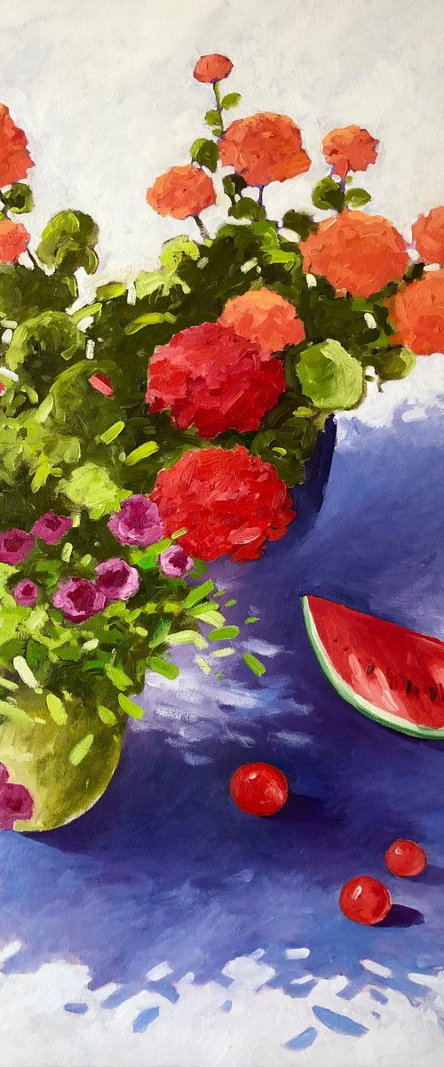 Flowers with watermelon by Volodymyr Smoliak