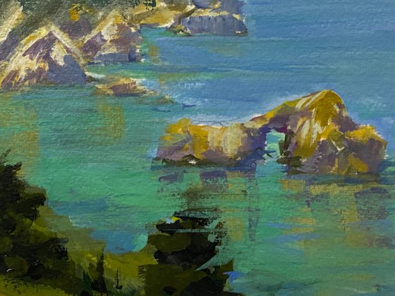 Coastal Cliffs Reflection gouache