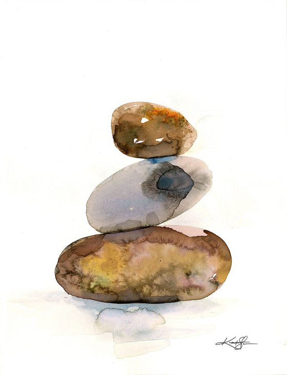Meditation Stones 11 - Minimalist Water Media Painting by Kathy Morton Stanion