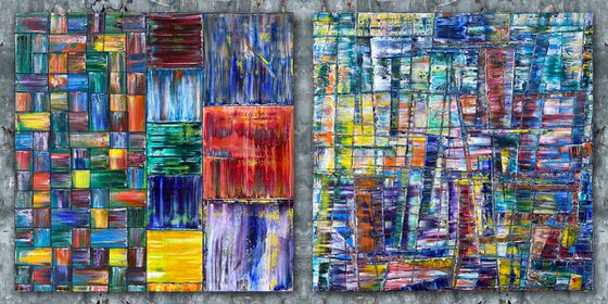 "Structural Integrity" - FREE International Shipping and Save As A Series - Original Xt Large PMS Abstract Diptych Oil Paintings On Canvas - 120" x 60"