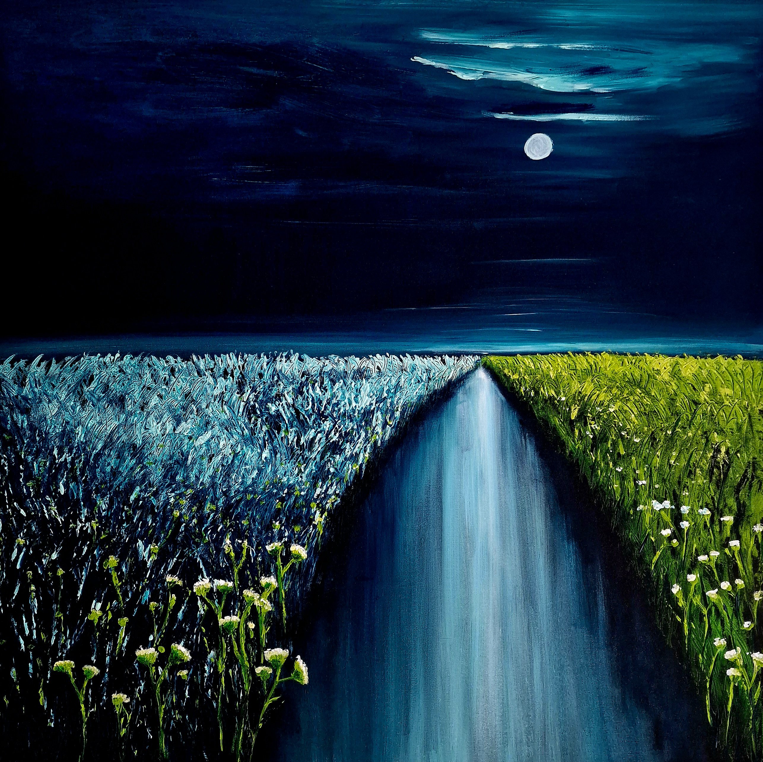 Impressionistic Landscape Acrylic Painting By Danijela Dan, 31 X 31, Midnight Sky, Original Artwork