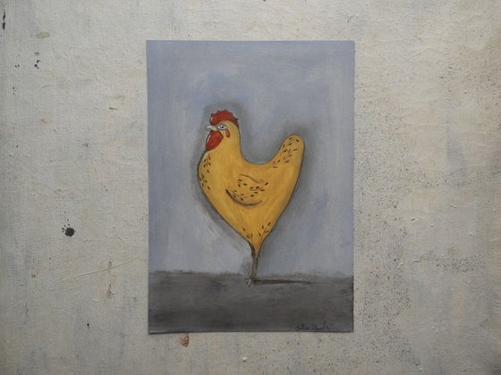 The freaky  rooster in ocher