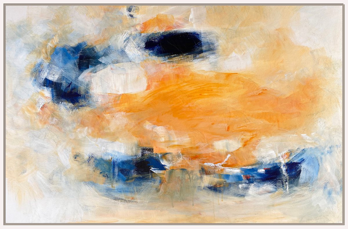 Abstract Landscape Acrylic Painting By Arti Chauhan, 36 X 25, Elements_ Blue And Orange Abstract, Original Artwork