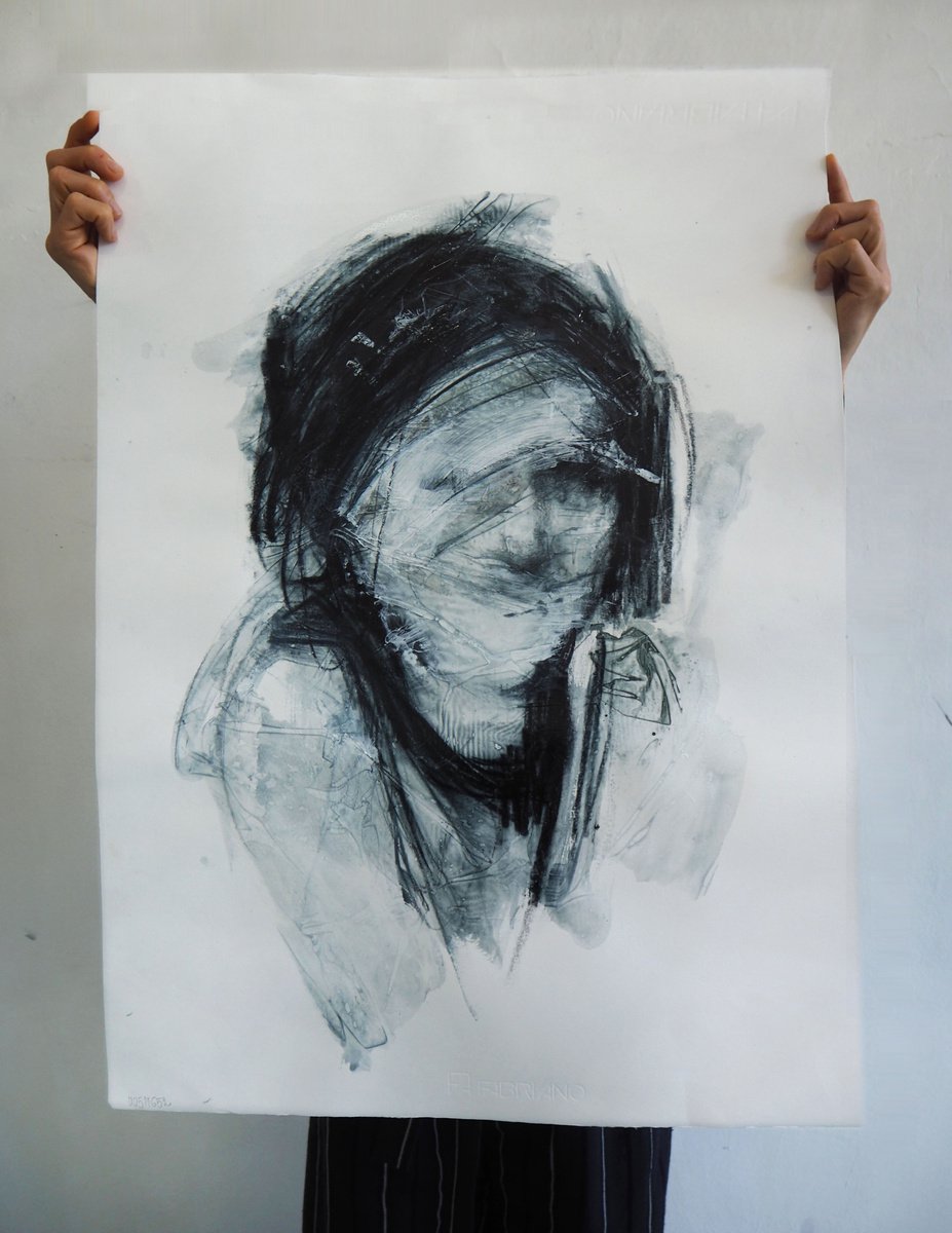 Expressive Portrait Drawing By Cynthia Gregorova, 20 X 28, No Title 36, Original Artwork