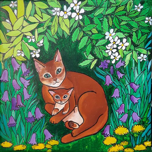 "Mom with her kitten in the garden" by Alexandra Dobreikin
