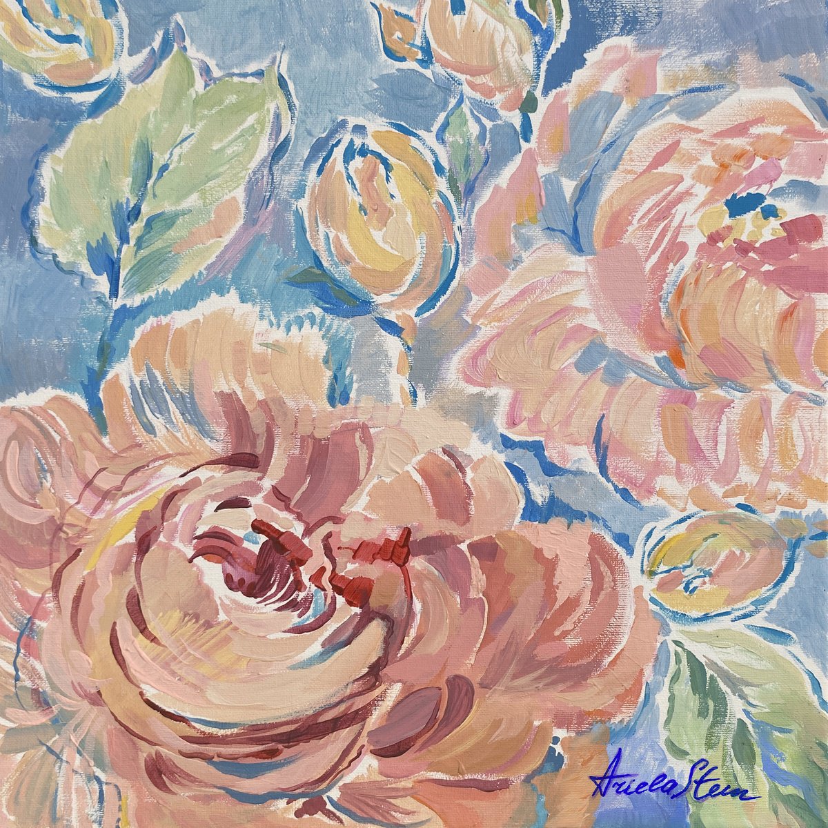 Impressionistic Painting , Morning Garden Peonies By Ariela Stem, 16 X 16, Artwork For Sale On Artfinder