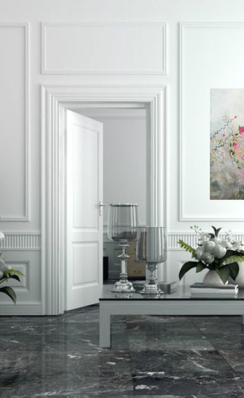Secret garden large floral pink flowers by Henrieta Angel