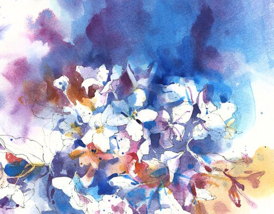 Original watercolor painting "Thousand Shades of Hydrangea Flowers"