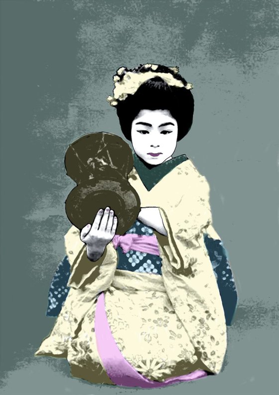 Young Geisha with a small Drum