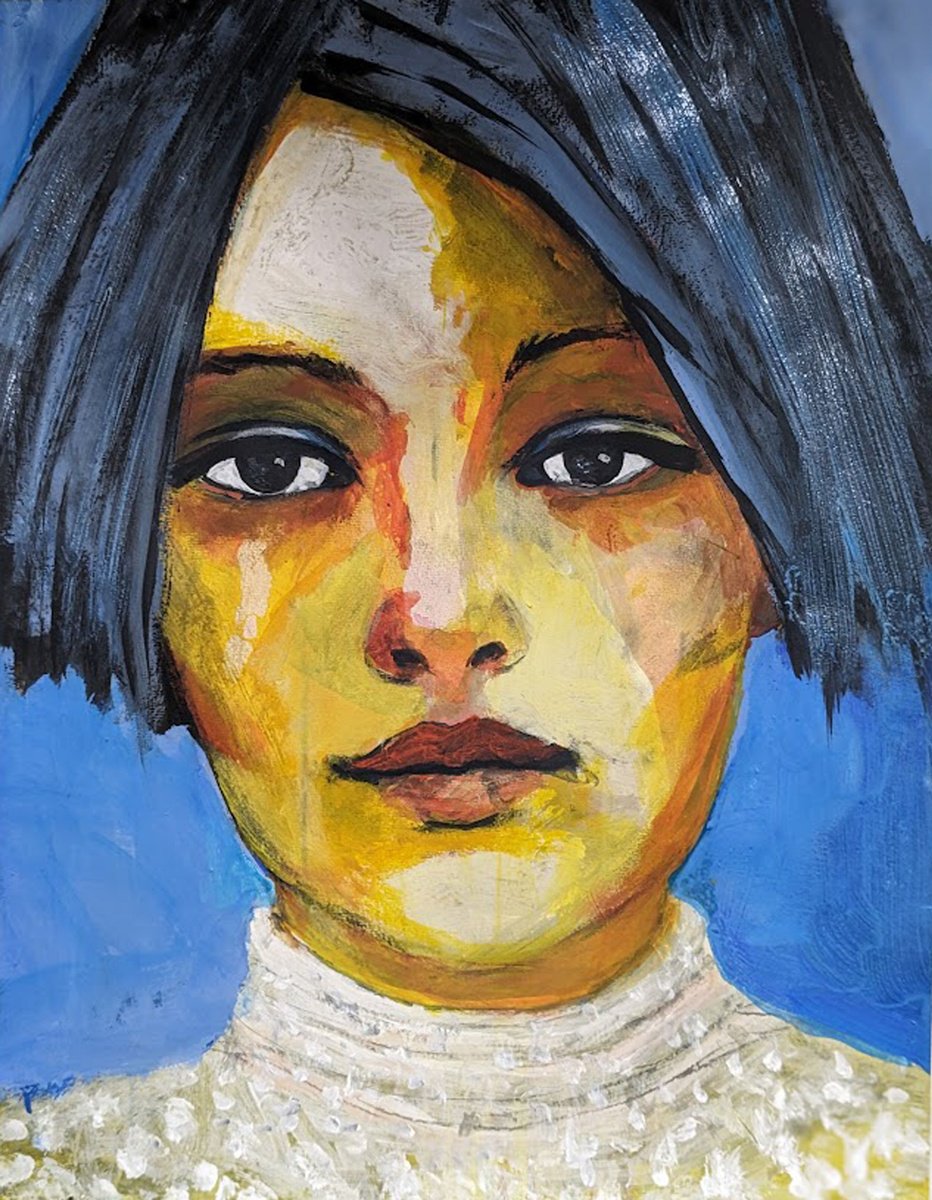 Portrait Acrylic Painting By Richard Kuhn, 20 X 26", Girls On Paper 2611_23, Original Artwork