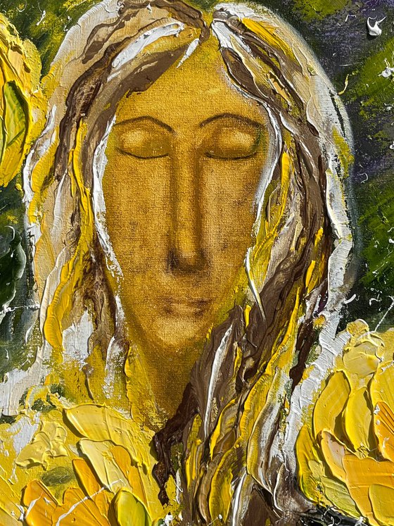 Flower Head Woman " Golden Heart"