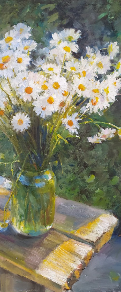 Daisies on a bench by Valentina Andrukhova