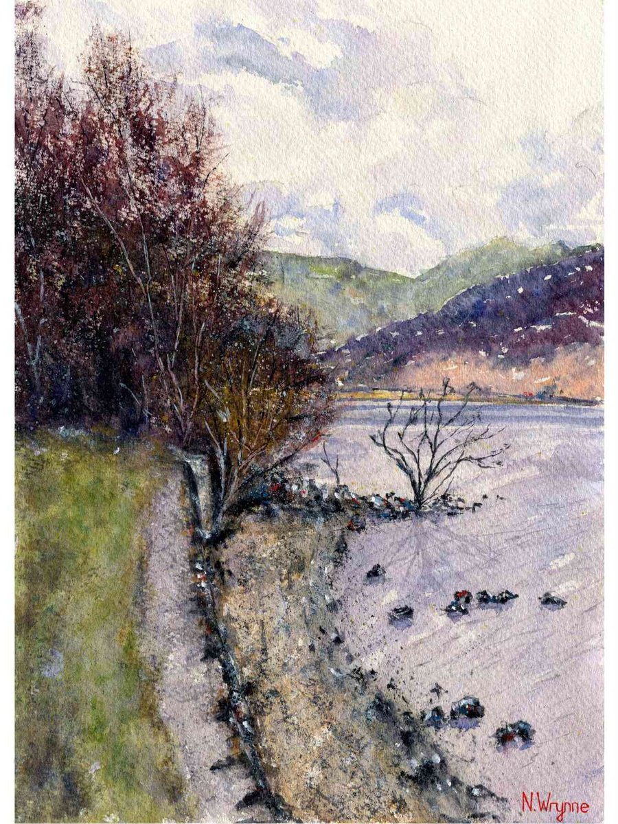 Impressionistic Landscape Watercolour By Neil Wrynne, 11 X 15", On The Shore Lake Windermere, Original Artwork