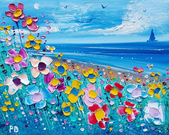 "Blue Beach & Flowers in Love"