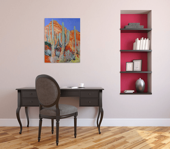 Saguaro Cactuses and Red Rocks, Desert in Arizona