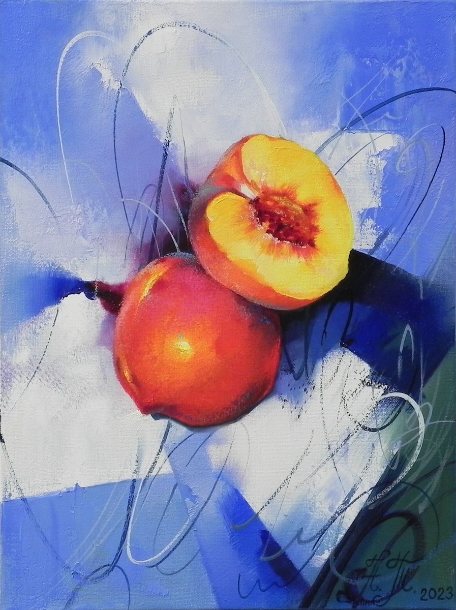 Abstract Still Life Oil Painting By Tetiana Novikova, 12 X 16", "Peach", Original Artwork