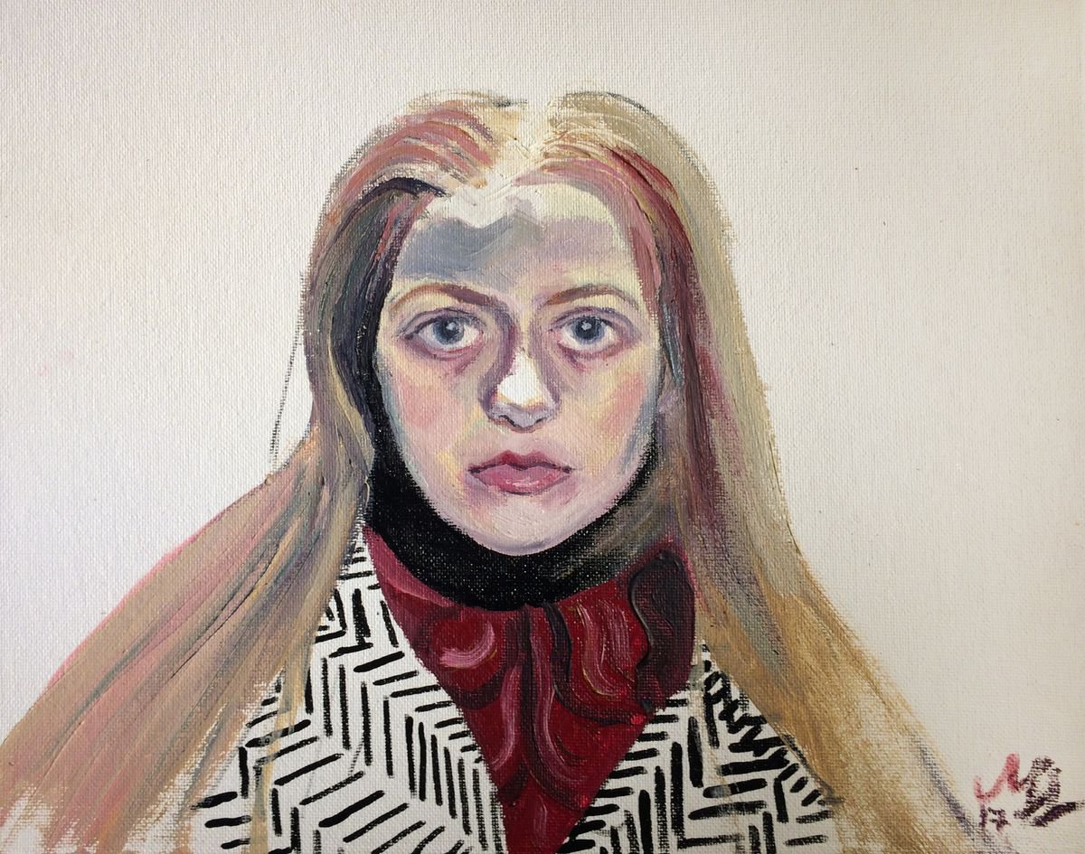 Self portrait in striped coat I by Szabrina Maharita