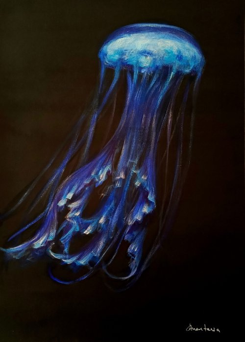 Original acrylic painting of jellyfish by Anastasia Art Line